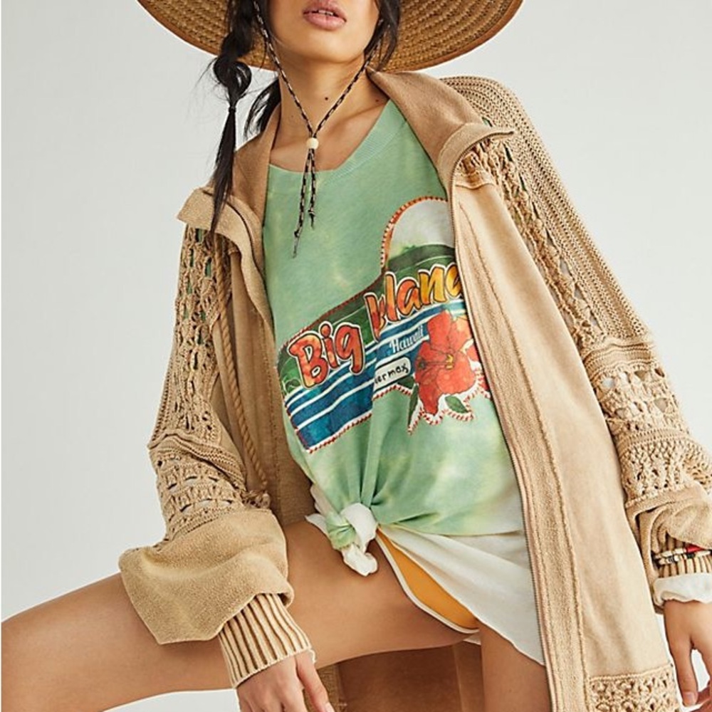 Free People Dune Bug Crochet Oversized Cardigan Dual Zip Size M